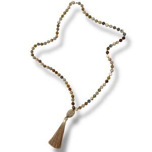HANDMADE Venus Jasper Hand Knotted Opera Length Tasseled Necklace Semi Precious